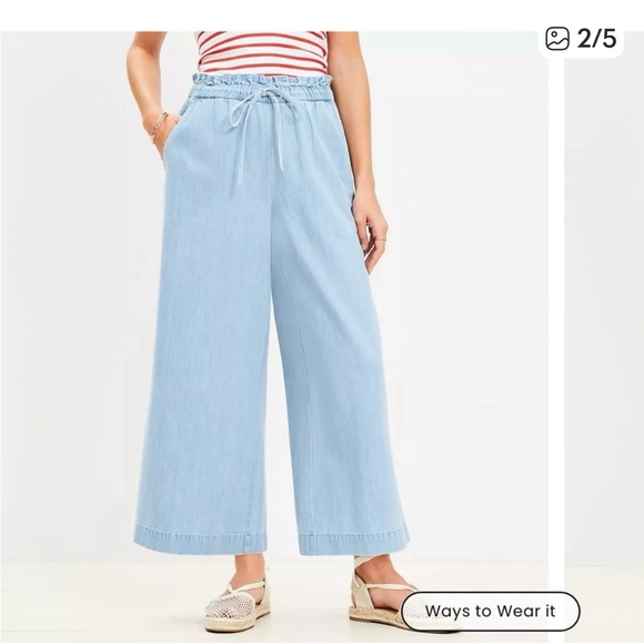 LOFT Breezy Wide Leg Ankle Pants in Chambray, Size Large - Picture 2 of 3